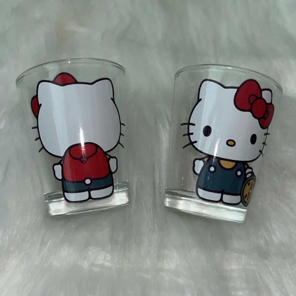 🆕 Hello Kitty Camping Design 4- Piece Glassware Set Shot Glasses 1.5 Oz Each